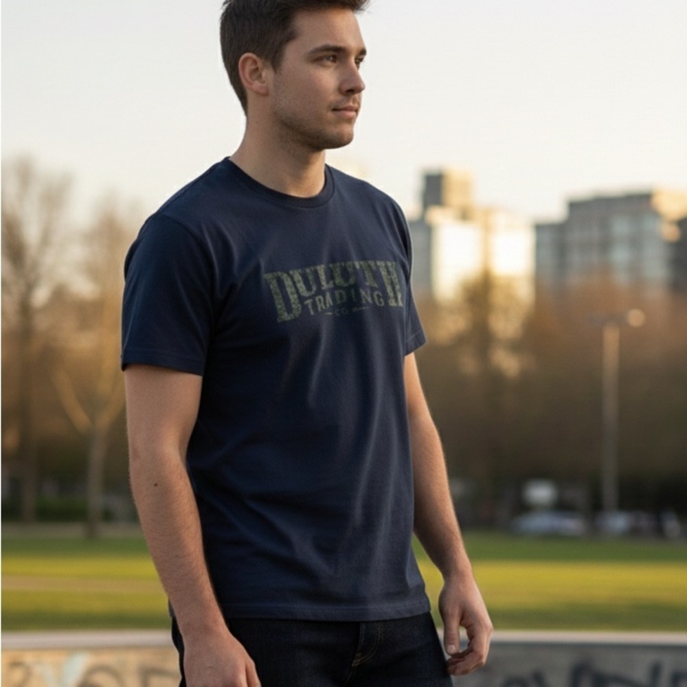 Duluth Trading Company Navy Blue Graphic T-Shirt Size Medium Longtail